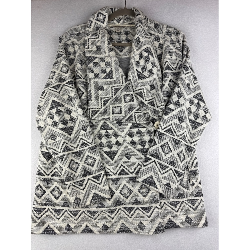 Lucky Brand Women Black White Geometric Cardigan Shawl Collar Sweater 1X RN80318